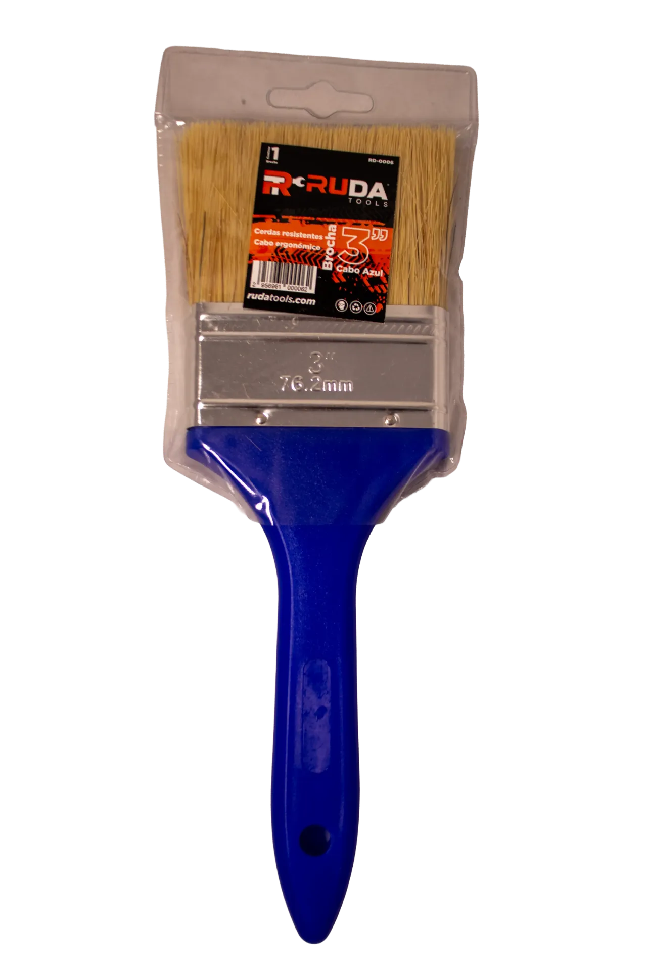 [2956961000062] Brocha 3" cerda blanca RUDA cabo azul