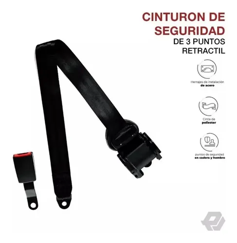 Cinturón de seguridad retráctil de 2 puntos negro