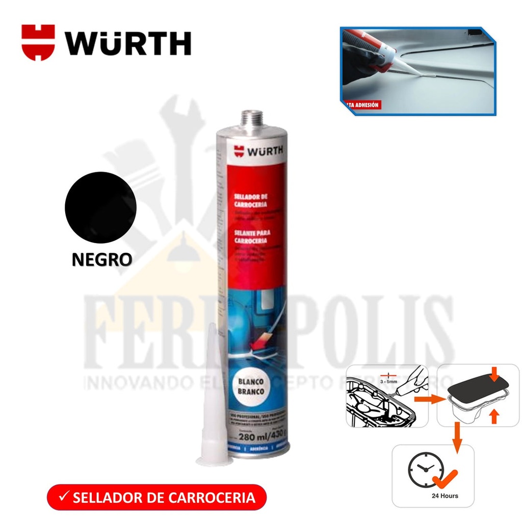 [0892191603] Adhesivo sellador para carrocerías PU 50 negro 600 ml Wurth