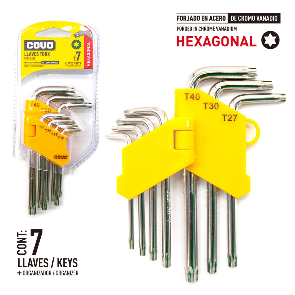 [(CV-TK-2)] JUEGO DE LLAVES TORX 7 PZS HEXAGONAL