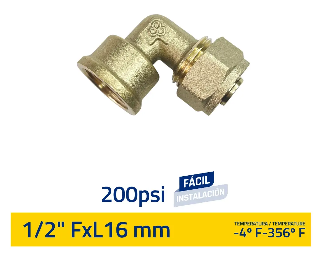 CODO 90° GAS COMPRENSIÓN 1/2'F X L16MM