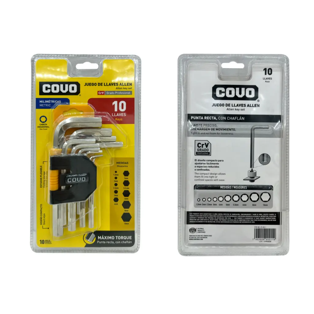 [(CV-HK-1)] JUEGO X 10 LLAVES BRÍSTOL HEXA BLÍSTER