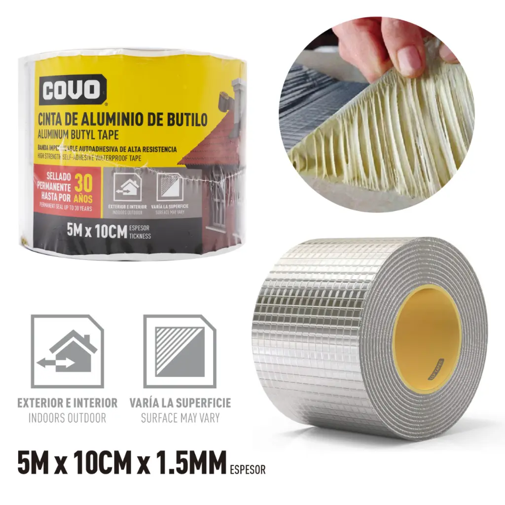 CINTA DE ALUMINIO BUTILO 10CM X 5M GROSOR 1.5MM