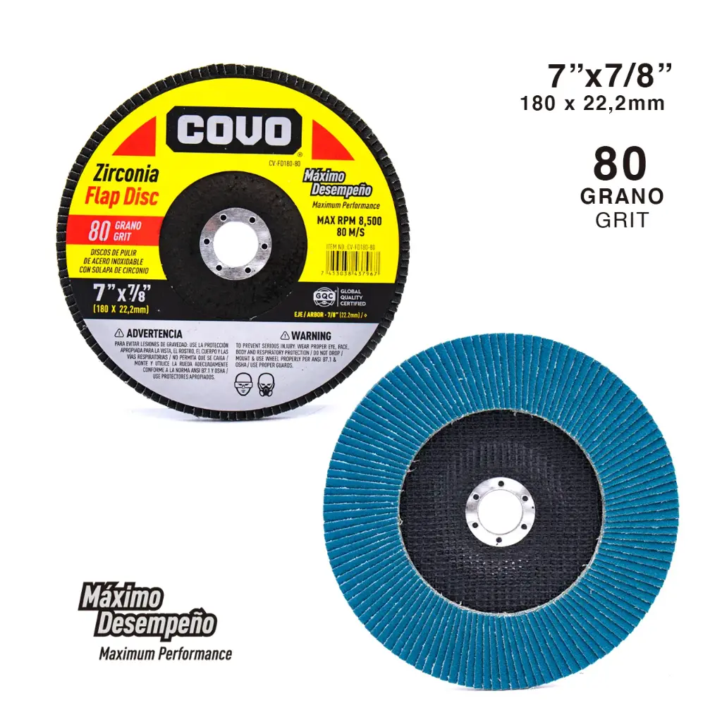 DISCO FLAP 7" X 7/8" GRANO 80