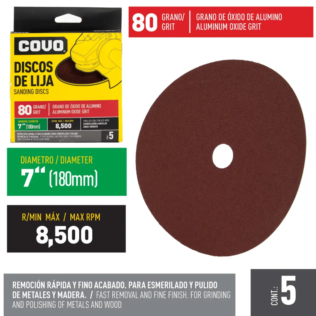 [(CV-SD-1880)] DISCO DE LIJA 7" GRANO 80 X 5 UNDS