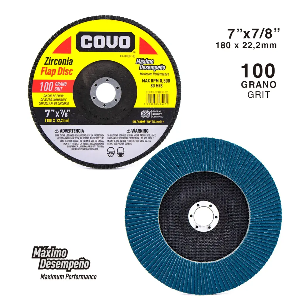 [(CV-FD180-100)] DISCO FLAP 7" X 7/8" GRANO 100