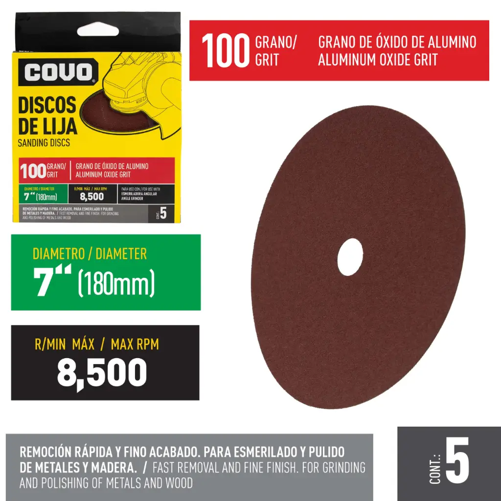 DISCO DE LIJA 7" GRANO 100 X 5 UND