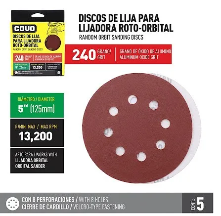 [(CV-FSP-15240)] DISCOS PARA LIJADORA ROTO-ORBITAL 4-1/2" GRANO 240 X 5 UNDS