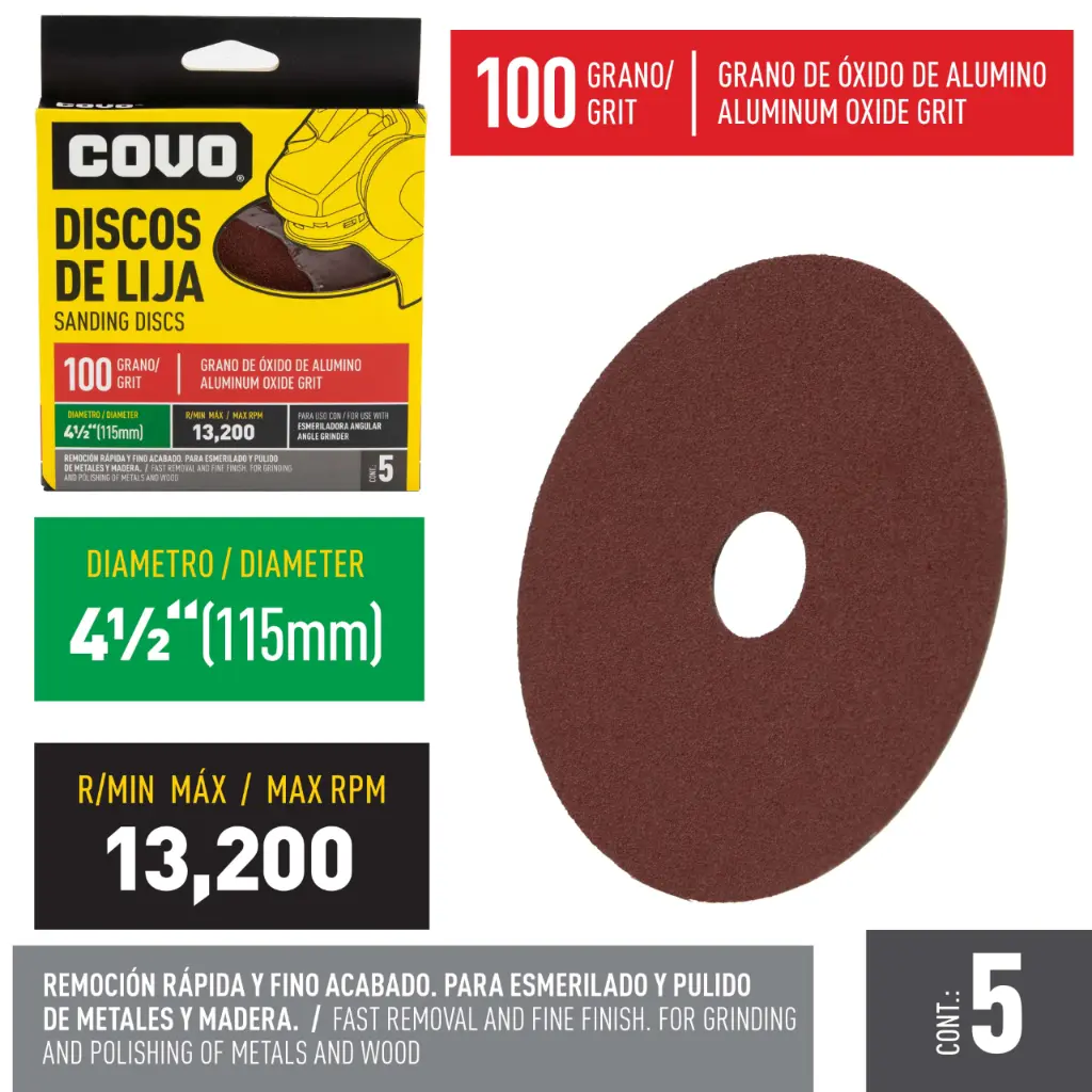 DISCOS DE LIJA PARA ESMERIL 4.5' x 5 Unds