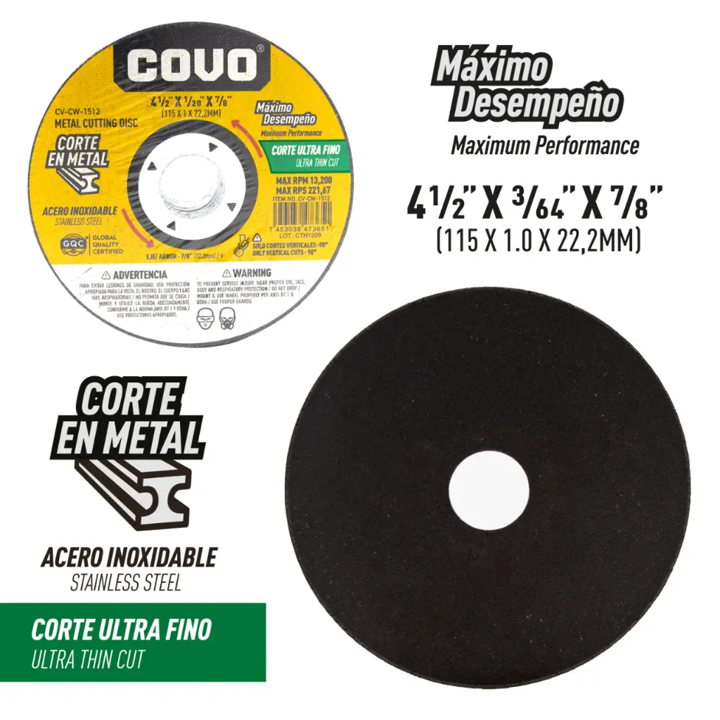 [(CV-CW-1512)] DISCO CORTE METAL 4 1/2" X 1/20" X 7/8"