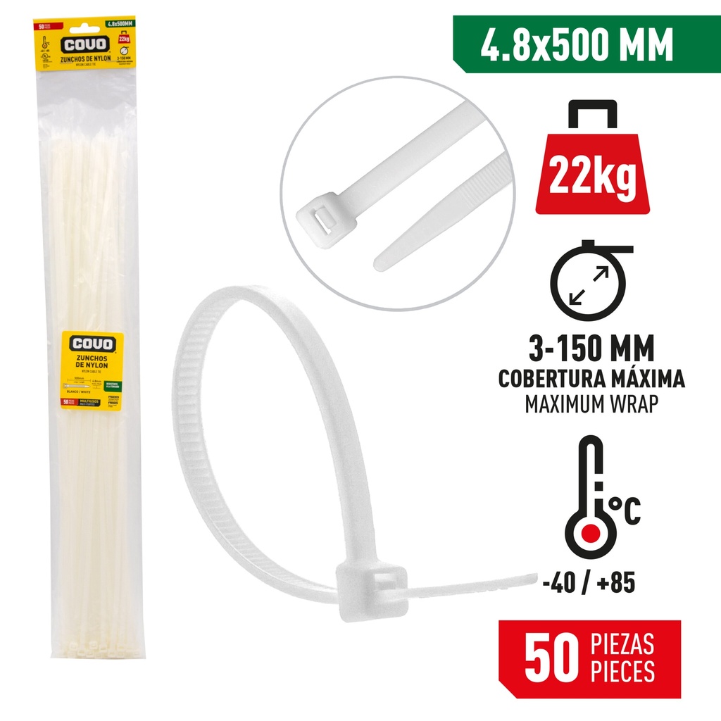 AMARRE NYLON 4.8 x 500MM BLANCO x50 Unds.