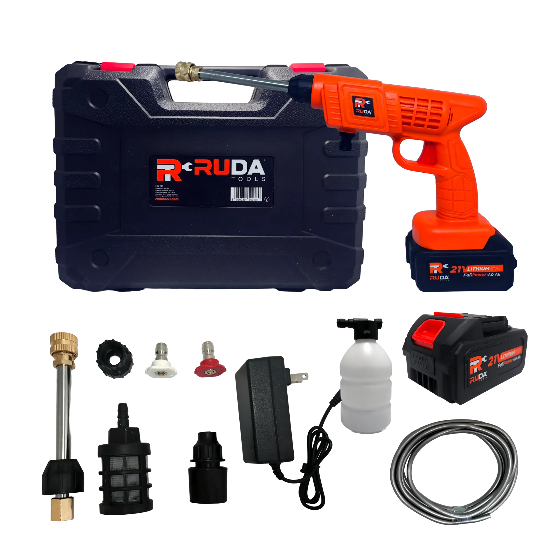 [RD-18] Hidrolavadora Inalámbrica Portátil 21V con Jabonera