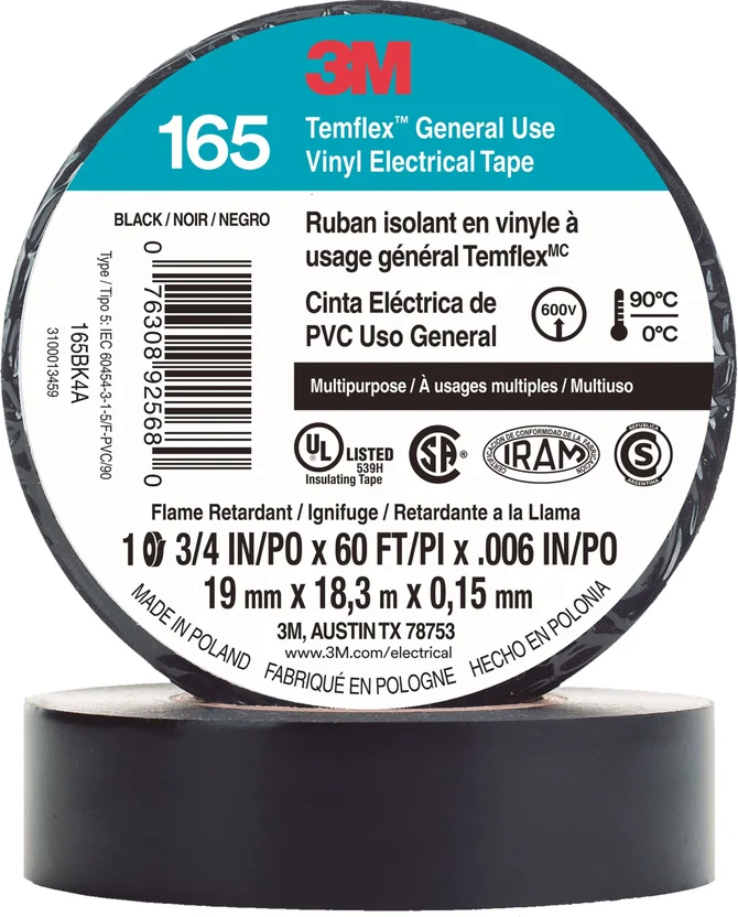 [076308925680] CINTA VINILO TEMFLEX165 U/GENERAL 18.3M NEGRA
