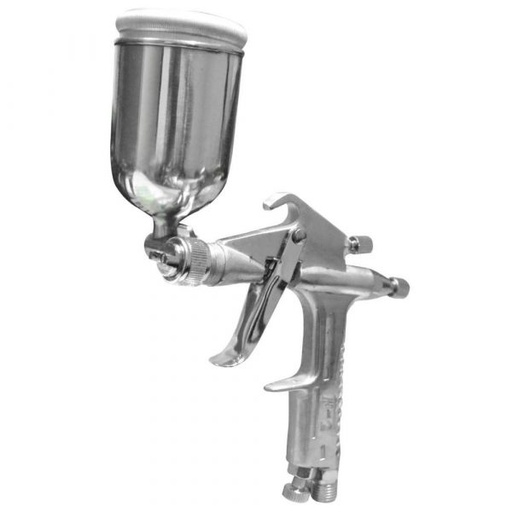 [6973653175668] AERÓGRAFO PROFESIONAL VASO DE 150CC PISTOLA F2 CROMADA (HT30568) (ABANICO) (7500)
