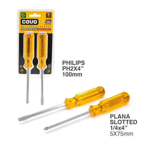 [(CV-SH-302)] JUEGO X2 DESTORNILLADORES 4' DEMOLICIÓN MANGO ACETATO BLÍSTER