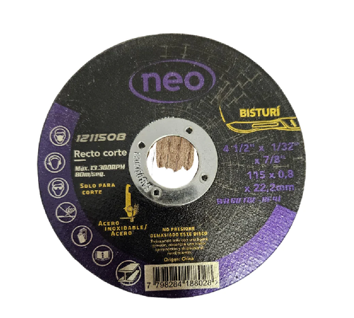 [(0040396)] DISCO DE CORTE 4' ECONOMICO T41 4 1/2 X 1/32X7/8 NEO (ISO 9001)