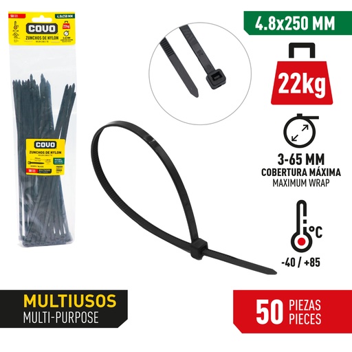 [686102] AMARRE NYLON 4.8X250MM NEGRO x 50 Unds.