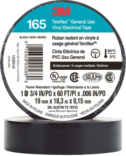[076308925680] CINTA VINILO TEMFLEX165 U/GENERAL 18.3M NEGRA 